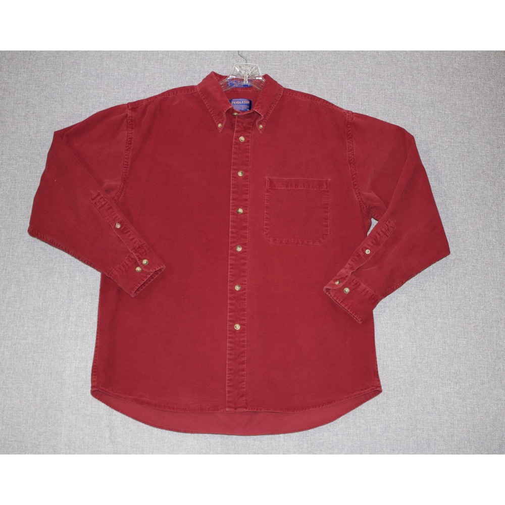Pendleton Shirt Vancouver Men L Red Corduroy Button Down Long Sleeve Cotton